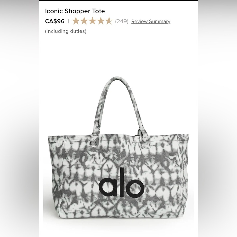 NEW WITH TAGS FAMOUS ALO YOGA GREY AND WHITE CANVAS TIE DYE TOTE BAG